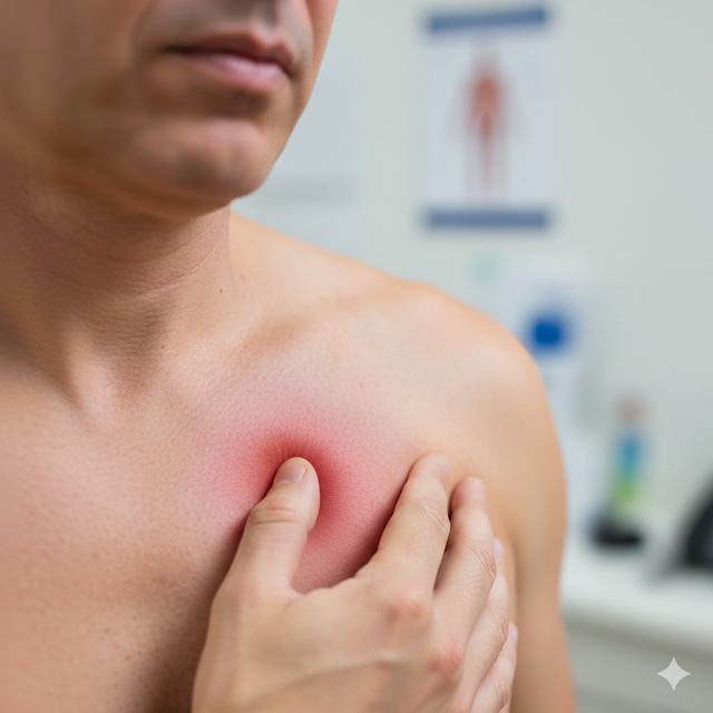 Douleur thoracique antérieure liée au syndrome de Tietze au niveau du sternum