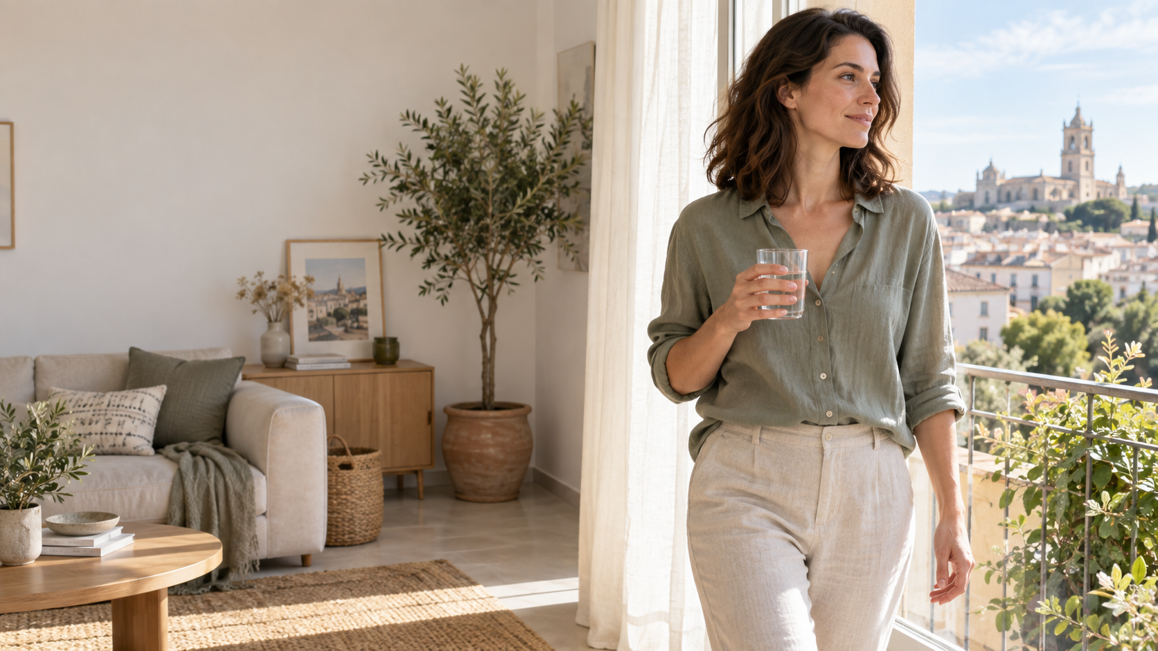 Femme reprenant une activité quotidienne calme après un transfert d’embryon